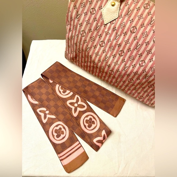 Designer Bandeau Silk Twilly Scarf in Pink Brown - Picture 2 of 4